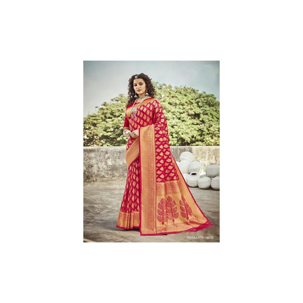 Indian Kanjivaram Soft Jori Silk Katan Saree Red