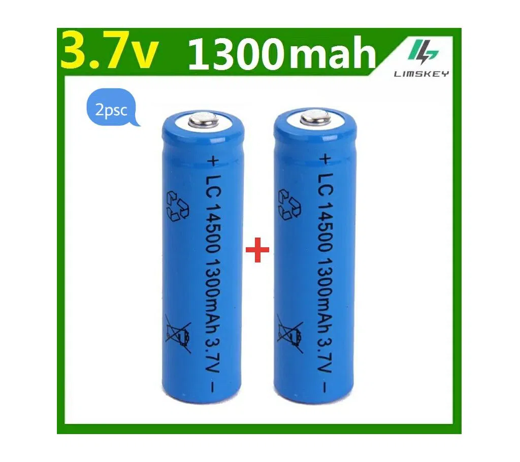 High Capacitance 3.7V 1300mAh Battery 14500 Rechargeable Battery 2pcs/