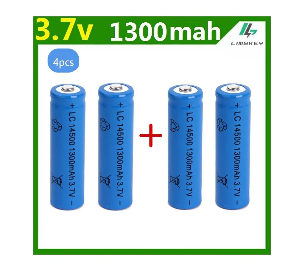 High Capacitance 3.7V 1300mAh Battery 14500 Rechargeable Battery 4pcs/