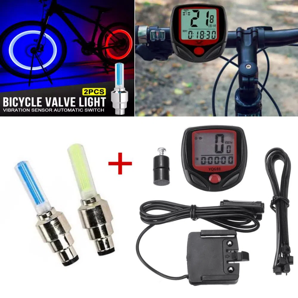 Bicycle Speedometer with 2 Piece Bicycle Wheel Lights - Different Colors