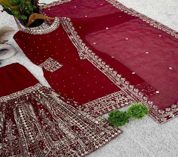 Embroidery Sequence Work Top Gharara And Dupatta Set Full Sleeve