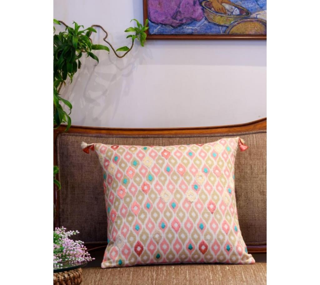 Ikat/ Blush Printed & Hand Embroidered Cushion Cover by Ivoryniche বাংলাদেশ - 742701