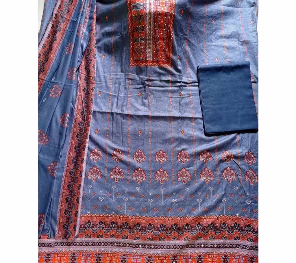 Unstitched soft cotton salwar kameez for women blue 