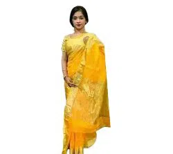 Yellow & Golden Half silk Saree for Women - 1pis