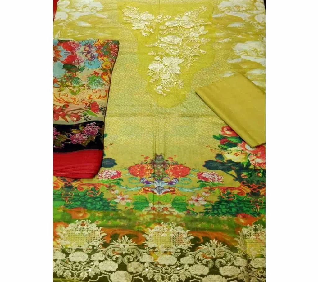 Ladies Printed Cotton Unstitched-yellow