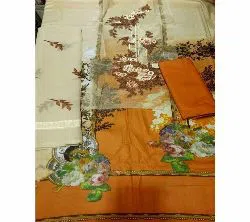 Ladies Printed  Cotton Unstitched- Orange