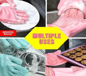 Silicone Dish Washing Kitchen Hand Gloves 2p