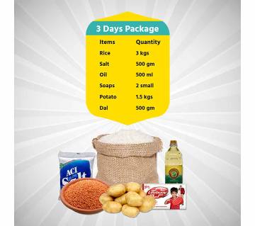 Package Two (3 Day) (Rice, Salt, Oil, Soaps, Potato, Dal)