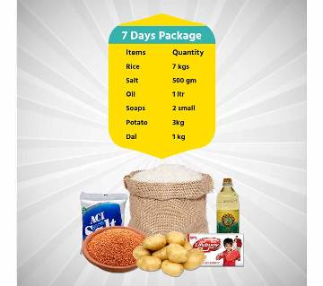 Package Three (7 Day) (Rice, Salt, Oil, Soaps, Potato, Dal)