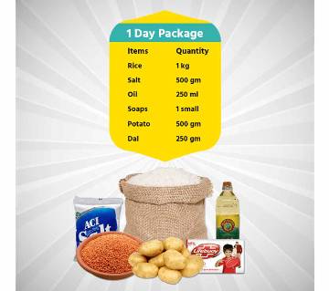 Package One (1 Day) (Rice, Salt, Oil, Soaps, Potato, Dal)
