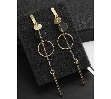 black bar long stop geometric circle earrings