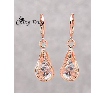 raf0627 Crystal pink water drop Earrings.