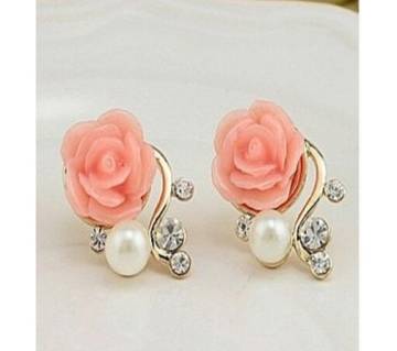 raf0719 pink pearl rose stud earrings.