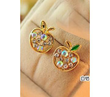 apple shaped golden color stud earrings.