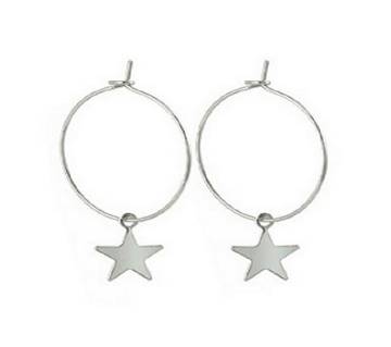 silver color big round star earrrings.