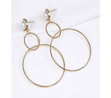 Double circle golden color  big earrings for women 