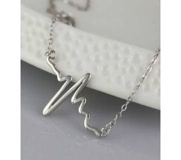 silver color ECG heart beat necklaces for women 