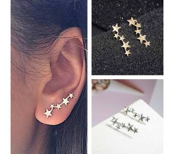 Moon star silver color stud earrings for women 