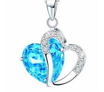 crystal blue  heart shaped pendant necklaces for women 
