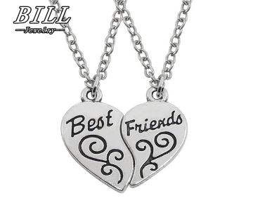 silver color best friends necklaces.
