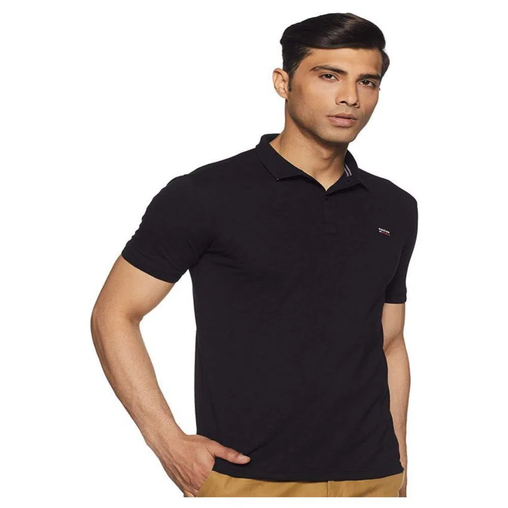 Men’s Polo Neck Short Sleeve Cotton Printed Polo Shirt - Black