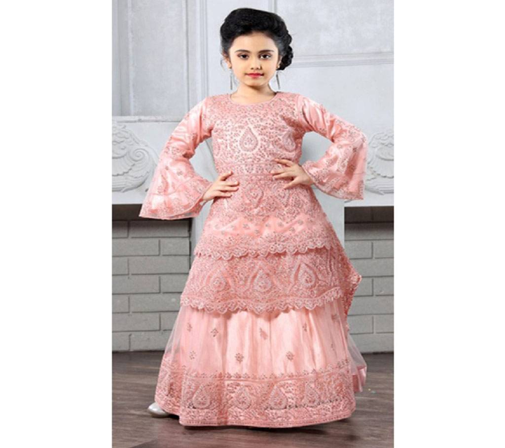 Art Silk with Net Fabric Long পেপলুম ফর বেবি গার্ল- Pink বাংলাদেশ - 1137341