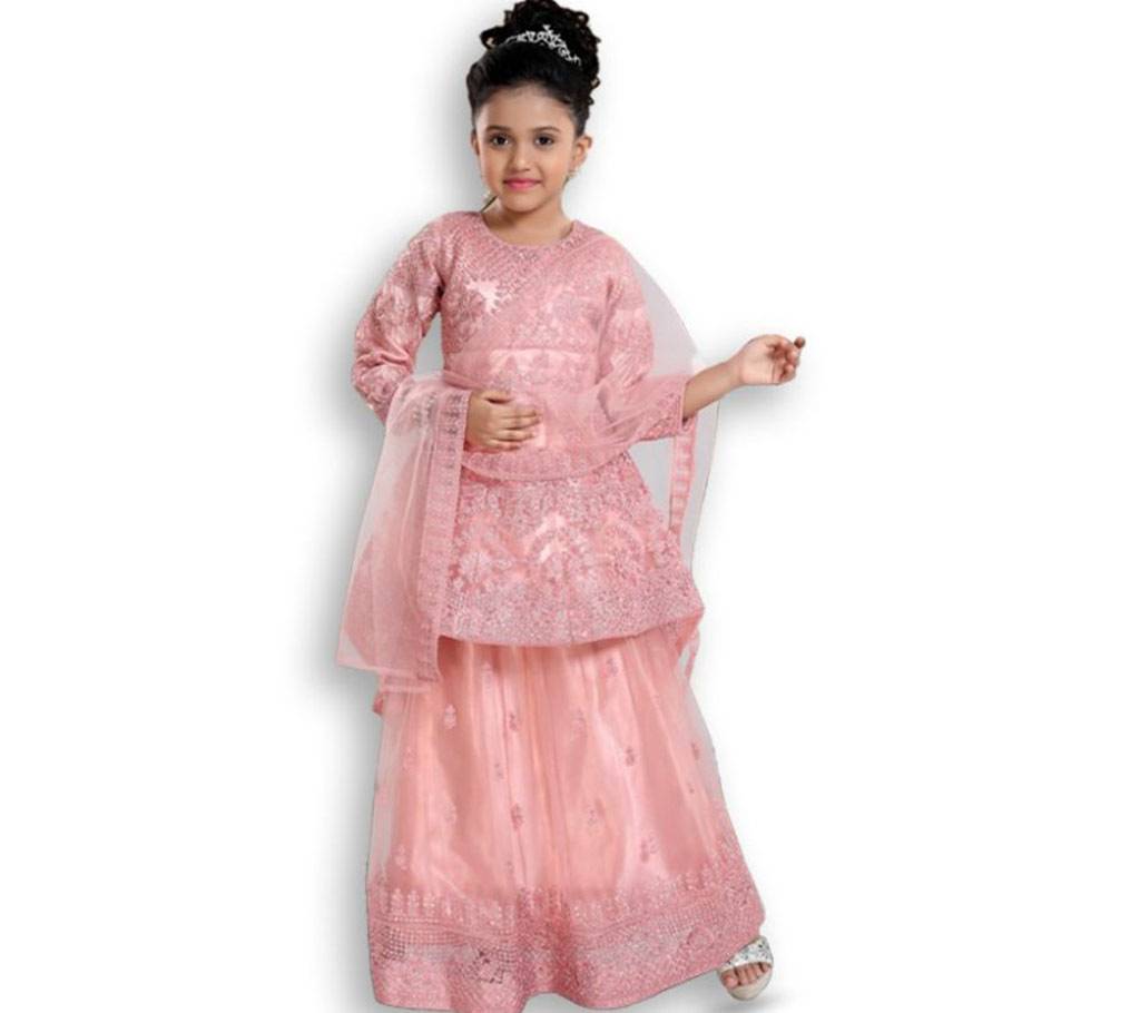 Art Silk with Net Fabric Long পেপলুম ফর বেবি গার্ল- Pink বাংলাদেশ - 1137343