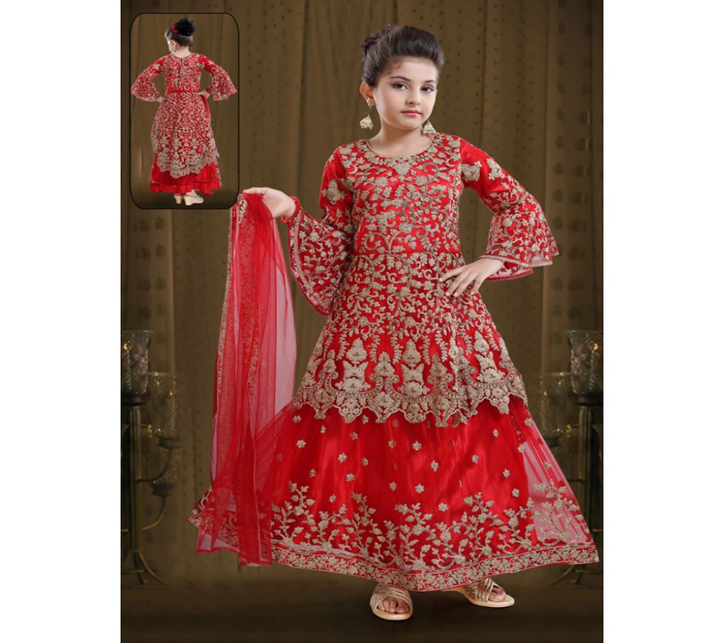 Art Silk Embroidery Work পেপলুম ফর বেবি গার্ল-Red বাংলাদেশ - 1137348
