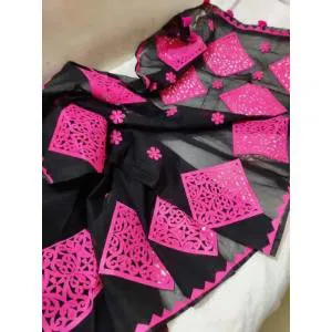 Cutwork Half Silk Sharee for woman fashion - Black & Pink 