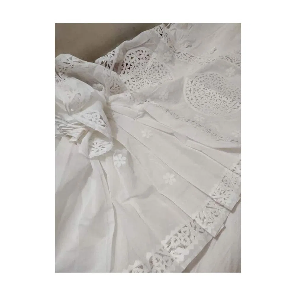Cutwork Half Silk Sharee for woman fashion - White 