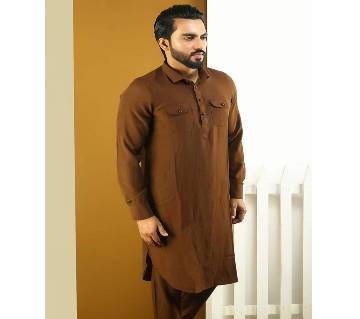 Chines Linen Kabuli for men-Coffee
