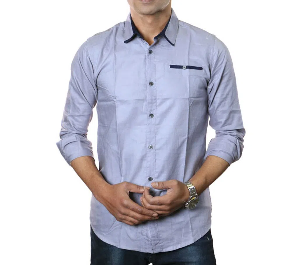 Grey Long Sleeve Casual Shirt for Men-PCS - 4005