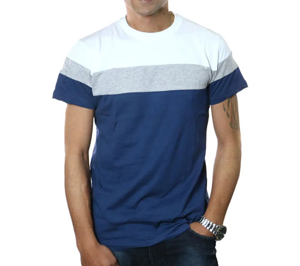 Navy Blue-Ash-White T-shirt For Men 