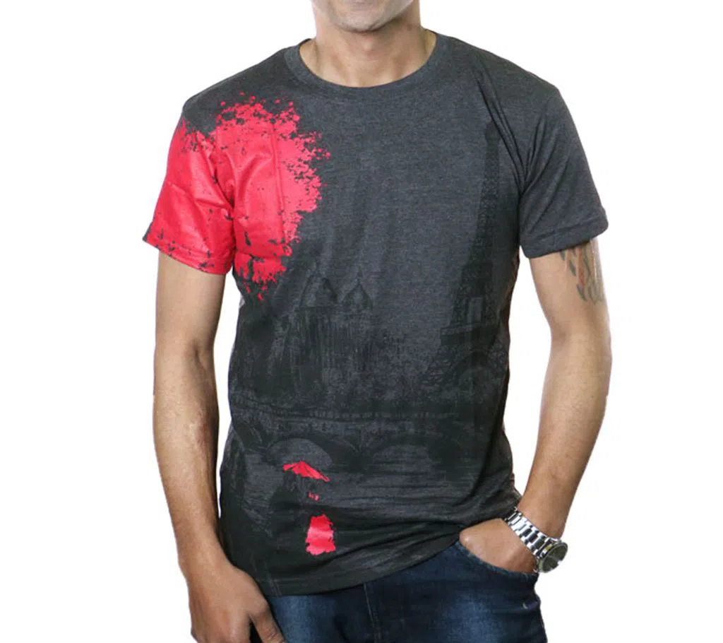 Sid Tower Ash Cotton Short Sleeve T-Shirt for Men - PST - 1017