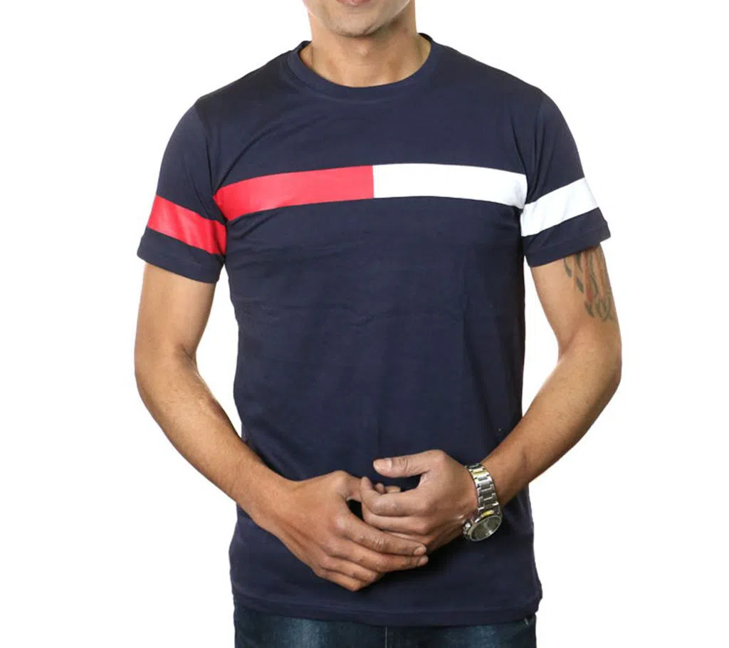 Navy Blue-Red-White T-shirt For Men 