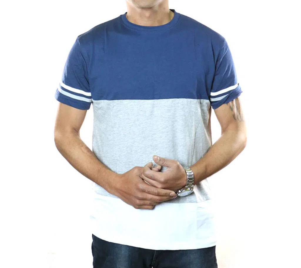 Navy Blue-Ash-White T-shirt For Men 
