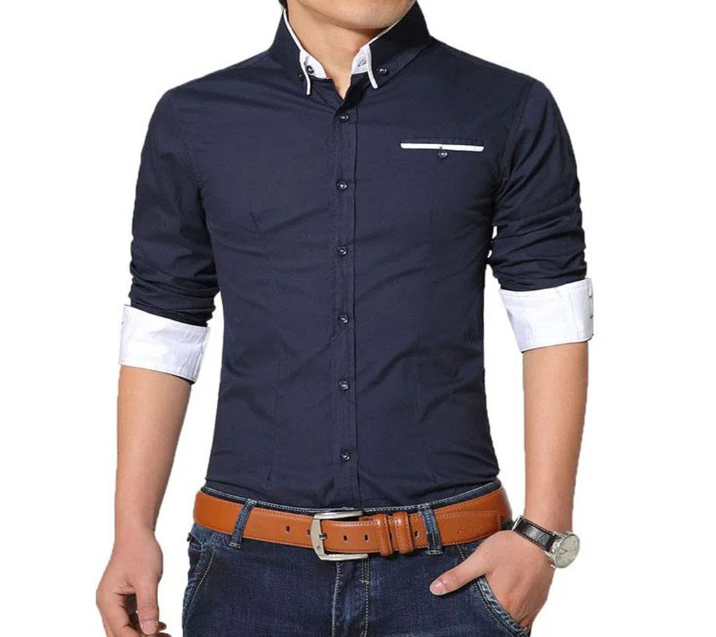 Navy Blue Long Sleeve Casual Shirt for Men