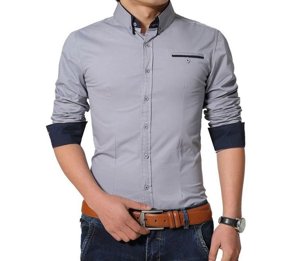 Grey Long Sleeve Casual Shirt for Men