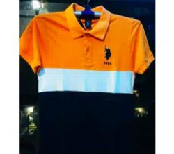 Orange Cotton Casual Polo Shirt for Men