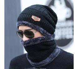 Winter Beanies balaclava Knit Neck Warmer Hats Men Women Beanies Fleece Wool Liner Thick Hat Scarf Sets