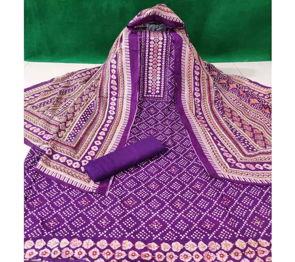 Purple Unstitched Cotton Stone Work Printed Three Piece Salwar Kameez for Women ( 3 Piece)