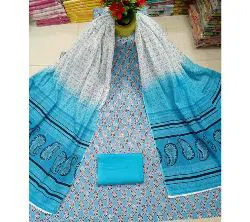 Sky Blue Unstitched Deshi Boutiques Screen Print Three Piece Salwar Kameez for Women ( 3 Piece)
