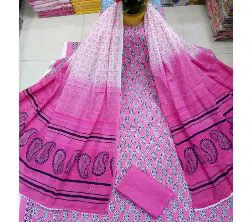 Pink Unstitched Deshi Boutiques Screen Print Three Piece Salwar Kameez for Women ( 3 Piece)