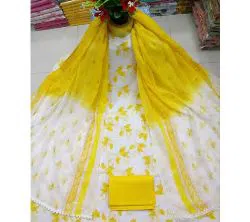 Yellow Unstitched  Deshi Boutiques Screen Print Three Piece Salwar Kameez for Women ( 3 Piece)