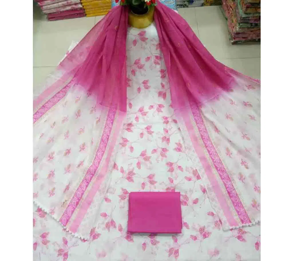 Pink  Unstitched Deshi Boutiques Screen Print Three Piece Salwar Kameez for Women ( 3 Piece)