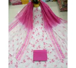 Pink  Unstitched Deshi Boutiques Screen Print Three Piece Salwar Kameez for Women ( 3 Piece)