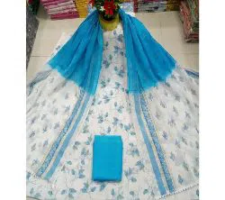 Sky Blue  Unstitched Deshi Boutiques Screen Print Three Piece Salwar Kameez for Women ( 3 Piece)
