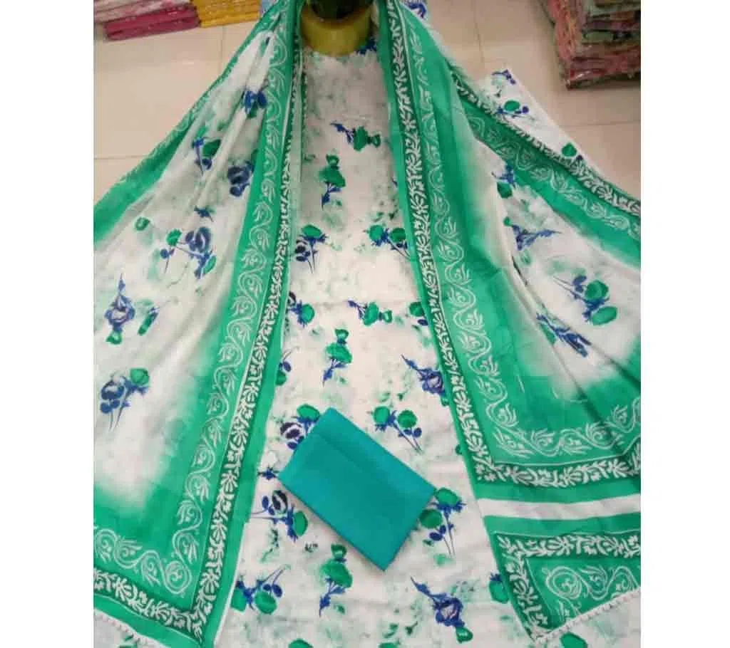 Pest Unstitched Adi Cotton Deshi Boutiques Screen Print Three Piece Salwar Kameez for Women ( 3 Piece)