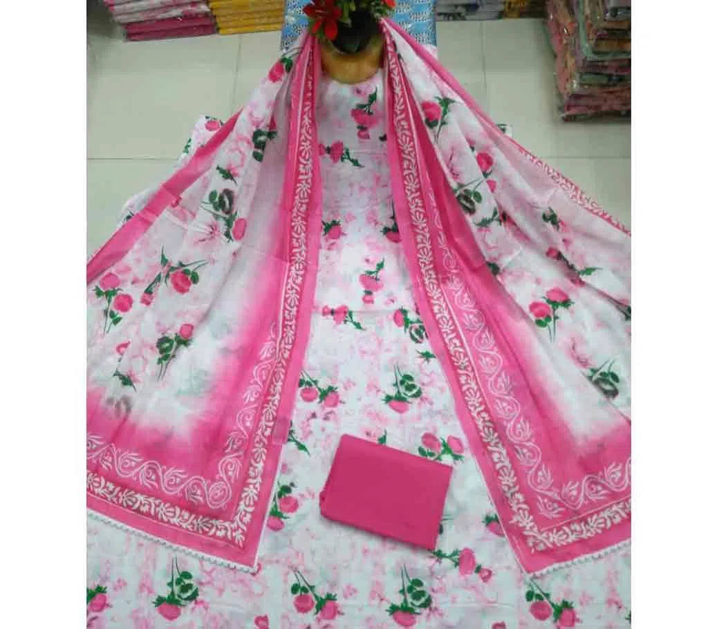 Pink Unstitched Adi Cotton Deshi Boutiques Screen Print Three Piece Salwar Kameez for Women ( 3 Piece)