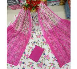 Pink Unstitched Joypuri Print Three Piece Salwar Kameez for Women ( 3 Piece)